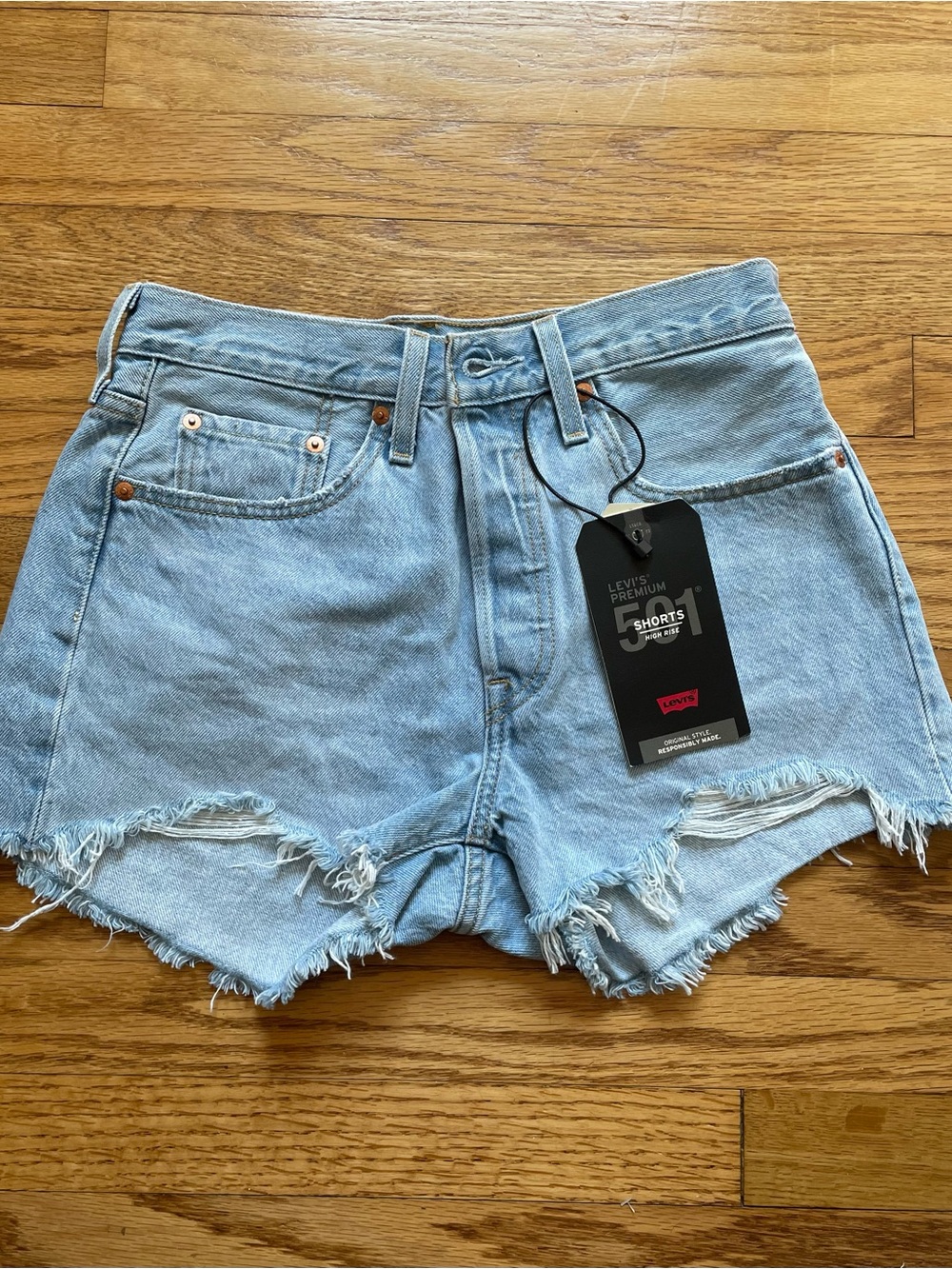 Levi's Light Blue Distressed High-Waist Denim Shorts 27